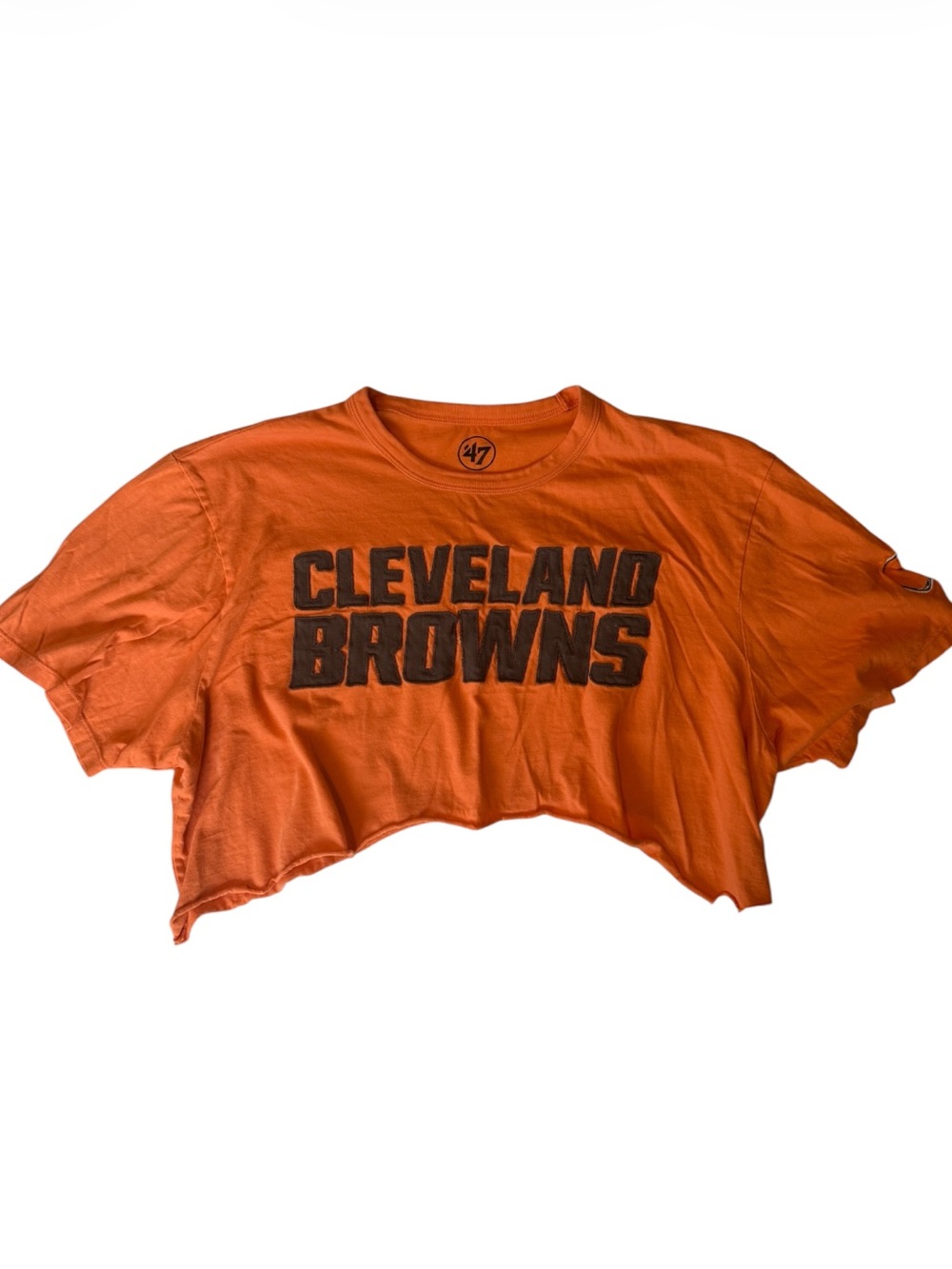 47 Brand Orange Cleveland Browns Cropped Tee with Logo on the Sleeve